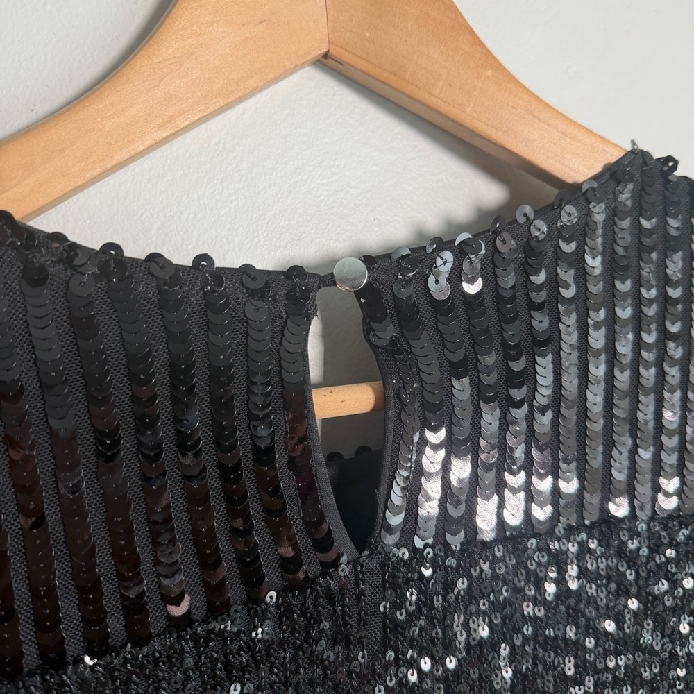Cable & Gauge Sequined Cap Sleeve Glam Indie Festive Top SMALL Jet Black - Picture 7 of 11